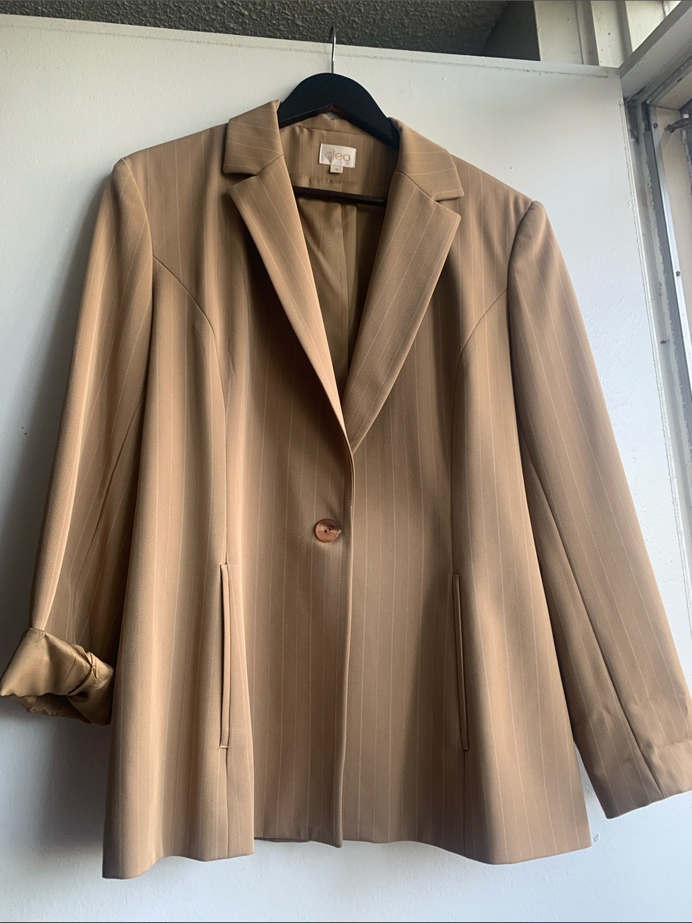 Cleo Women's Size 14 Tan Pinstripe Single-Button Blazer